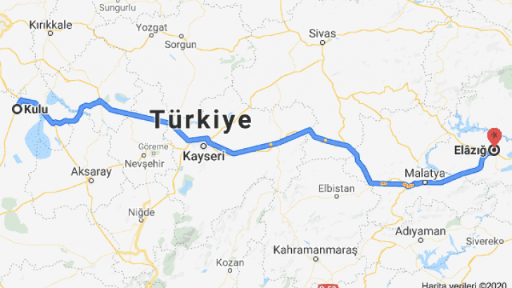 Kulu Elazığ Arası Kaç Km